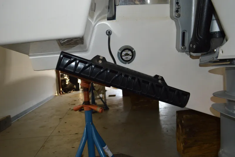 Hopena Yacht Photos Pics 2024 Tiara Yachts 34 LS boat detail in a garage setting.