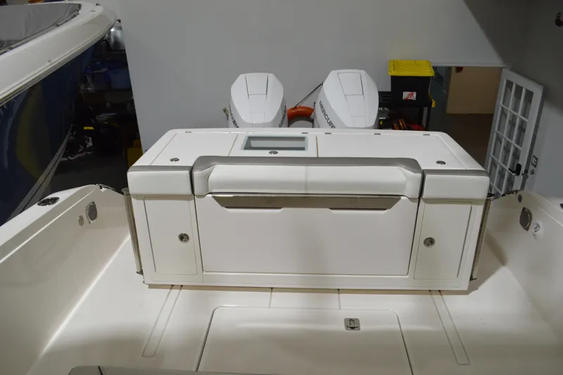 Hopena Yacht Photos Pics 2024 Tiara Yachts 34 LS boat interior with dual outboard engines.