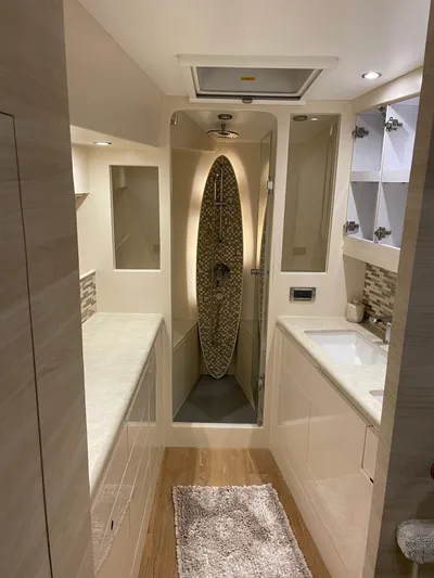  Yacht Photos Pics Luxurious bathroom in 2017 Horizon PC60 yacht, featuring modern fixtures and elegant design.