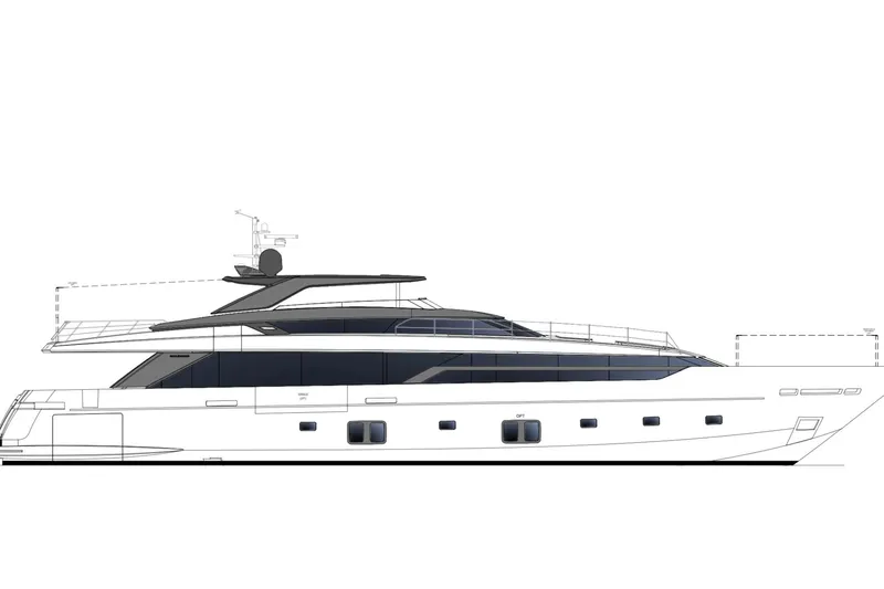  Yacht Photos Pics Side view of 2026 Sanlorenzo SL120A luxury yacht design.