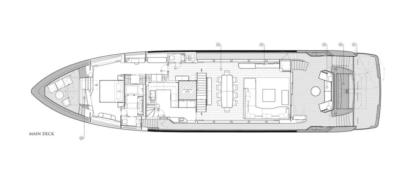 Majic Yacht Photos Pics Deck layout of 2023 Sunseeker 100 Yacht, showcasing main deck design and features.