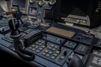 Control panel of a 2006 Arno Leopard 31 OPEN yacht, featuring navigation and communication equipment.