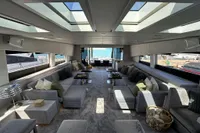Luxurious interior of 2006 Arno Leopard 31 OPEN yacht with skylights and elegant seating.