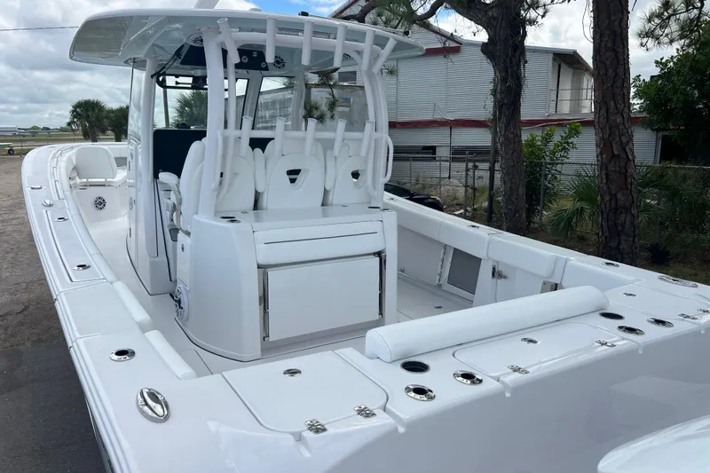  Yacht Photos Pics 2026 Sportsman Open 352 Center Console boat, spacious deck, sleek design, white exterior.
