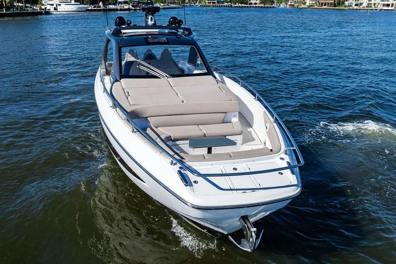  Yacht Photos Pics 2024 Azimut Verve 42 luxury yacht cruising on open water.