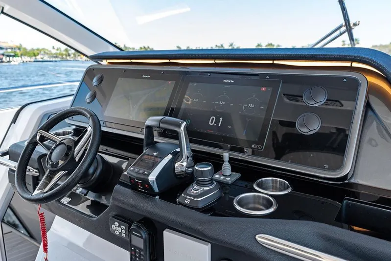  Yacht Photos Pics 2024 Azimut Verve 42 helm with advanced navigation displays and controls.