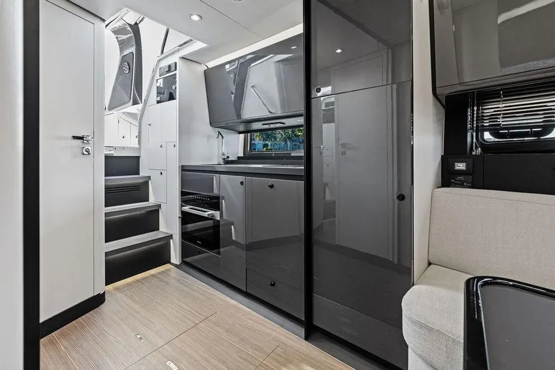  Yacht Photos Pics 2024 Azimut Verve 42 yacht interior with modern kitchen and sleek design.