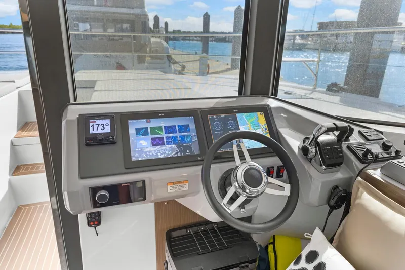 Prelude Yacht Photos Pics 2024 Leopard 46 Powercat helm with advanced navigation displays and controls.