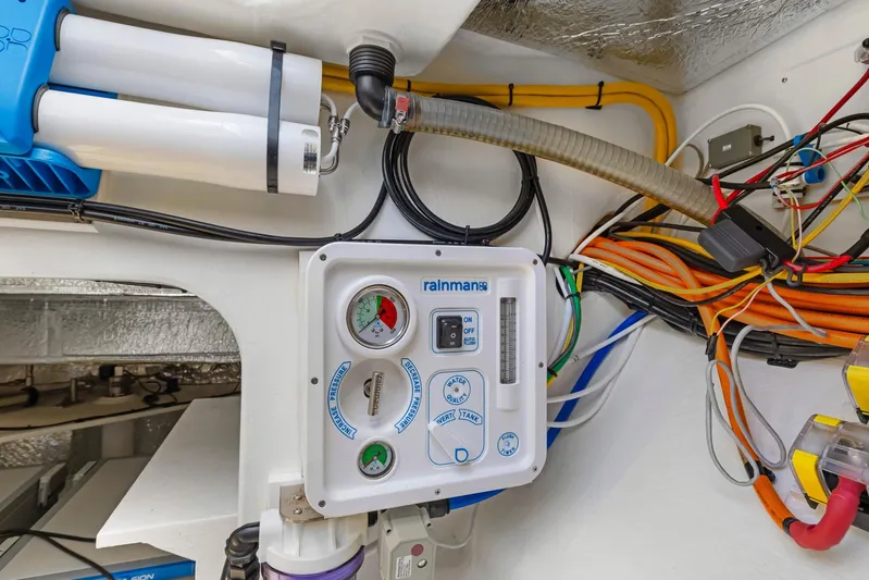 Prelude Yacht Photos Pics Control panel and wiring inside a 2024 Leopard 46 Powercat yacht.
