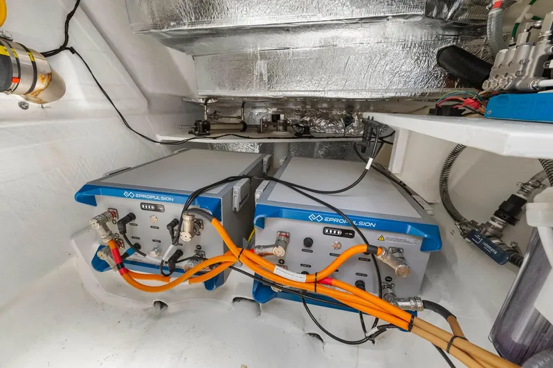 Prelude Yacht Photos Pics Engine room of 2024 Leopard 46 Powercat with ePropulsion systems and wiring.