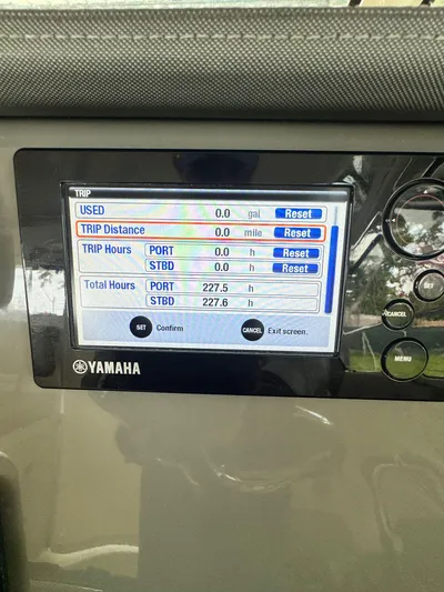  Yacht Photos Pics Yamaha boat display showing trip data on a 2016 Pursuit SC 365i Sport Coupe.