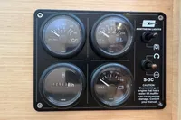 Control panel of a 2020 Lagoon 42 with gauges and switches.