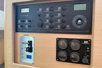 Control panel of a 2020 Lagoon 42 yacht with various gauges and switches.