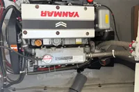 Engine compartment of a 2020 Lagoon 42 catamaran with a Yanmar engine.