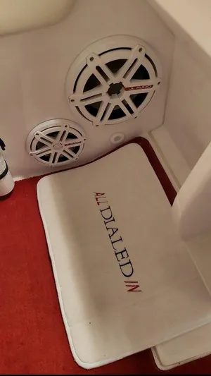  Yacht Photos Pics 2008 Donzi 35 ZR boat interior with speakers and custom mat.