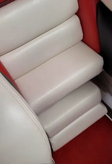  Yacht Photos Pics 2008 Donzi 35 ZR boat interior with white and red cushioned seating.