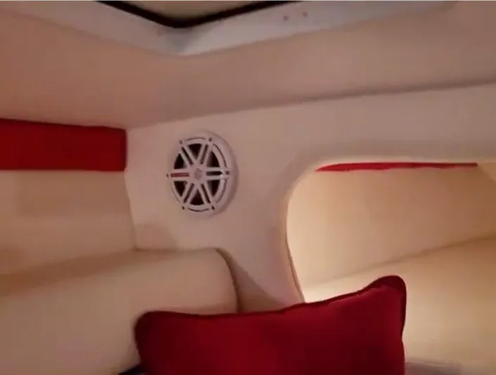  Yacht Photos Pics Interior of 2008 Donzi 35 ZR boat with red cushions and speaker.