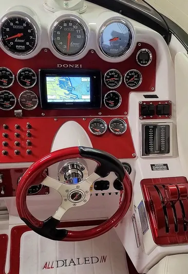  Yacht Photos Pics 2008 Donzi 35 ZR dashboard with red accents and navigation display.