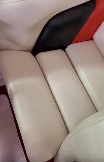  Yacht Photos Pics 2008 Donzi 35 ZR boat interior with white, black, and red upholstery.