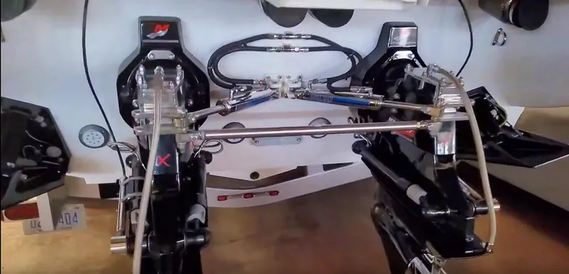  Yacht Photos Pics 2008 Donzi 35 ZR boat engine components and hydraulic system close-up.