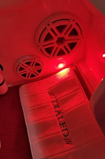  Yacht Photos Pics 2008 Donzi 35 ZR interior with red lighting and speaker system.