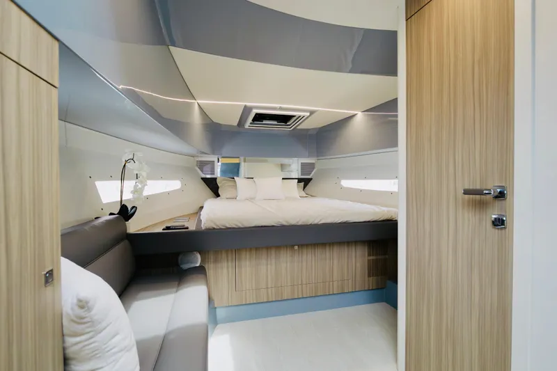  Yacht Photos Pics Luxurious interior of 2023 Rio Yachts Daytona 34, featuring a modern bedroom design.