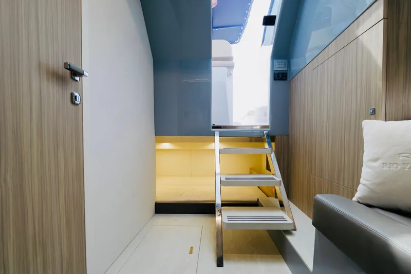 Yacht Photos Pics Interior of 2023 Rio Yachts Daytona 34, featuring modern design and wooden accents.