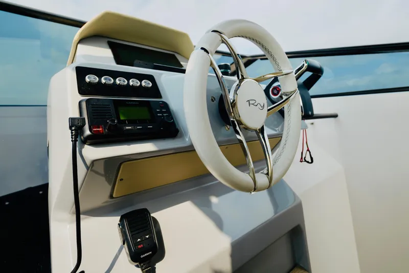  Yacht Photos Pics 2023 Rio Yachts Daytona 34 helm with modern steering and controls.