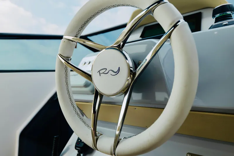  Yacht Photos Pics Steering wheel of 2023 Rio Yachts Daytona 34, featuring elegant design and craftsmanship.