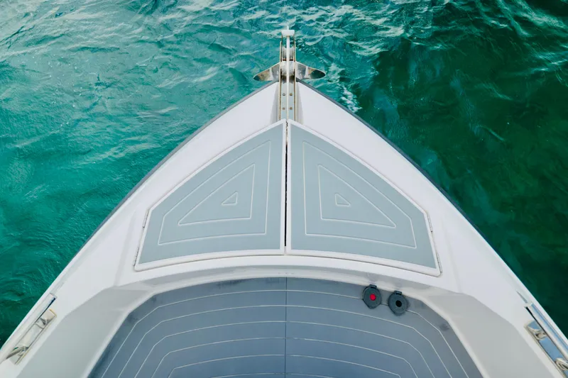  Yacht Photos Pics 2023 Rio Yachts Daytona 34 bow on turquoise water.