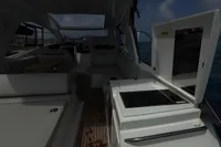 2024 Bavaria Sport 36 Open yacht interior with seating and open deck view.