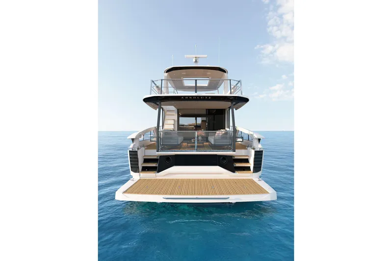  Yacht Photos Pics Luxury Absolute NAVETTA 58 yacht, 2026 model, on serene ocean waters.