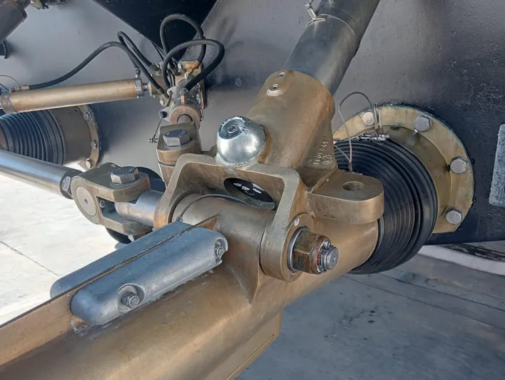 Oxygen III Yacht Photos Pics Close-up of mechanical components on a 2007 Pershing 56 yacht.