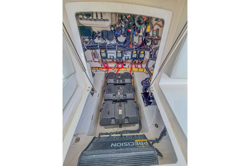  Yacht Photos Pics 2018 Intrepid 407 Cuddy electrical system with batteries and wiring.