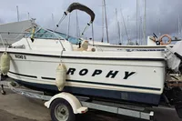 2000 Bayliner 2052 Trophy Walkaround boat on trailer at marina.