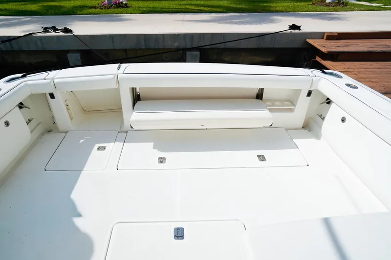 Sommertime Yacht Photos Pics 2005 Tiara Yachts 3800 Open boat deck with seating and storage compartments.