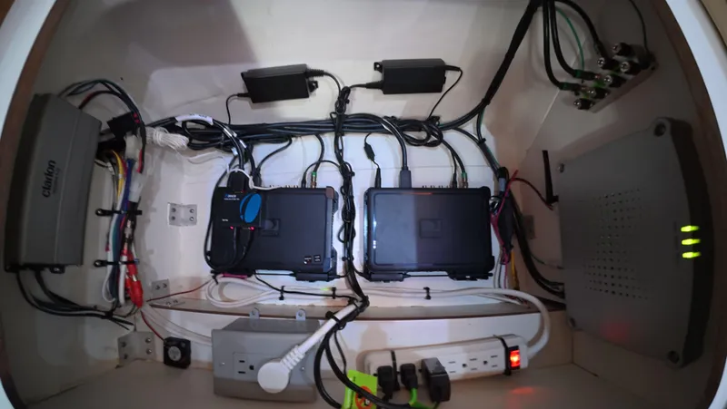  Yacht Photos Pics Electrical system inside 2019 Tiara Yachts Sovran, showcasing wiring and components.