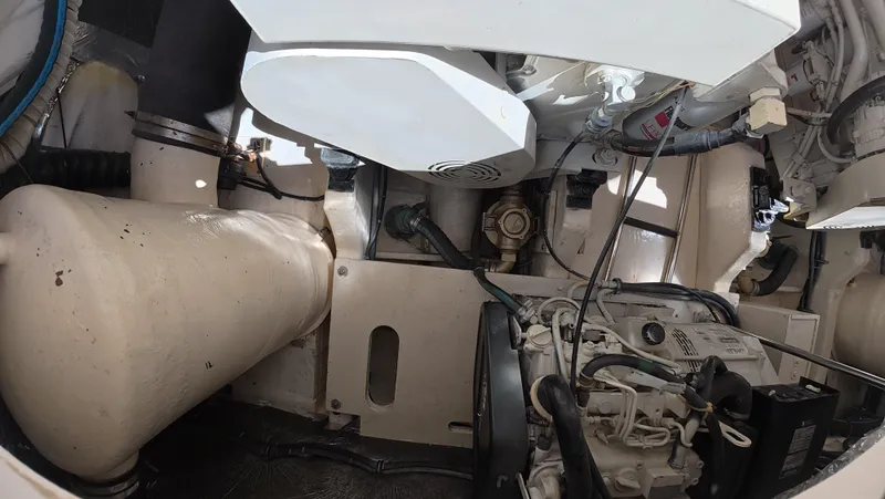  Yacht Photos Pics Engine room of 2019 Tiara Yachts Sovran, showcasing mechanical components and systems.