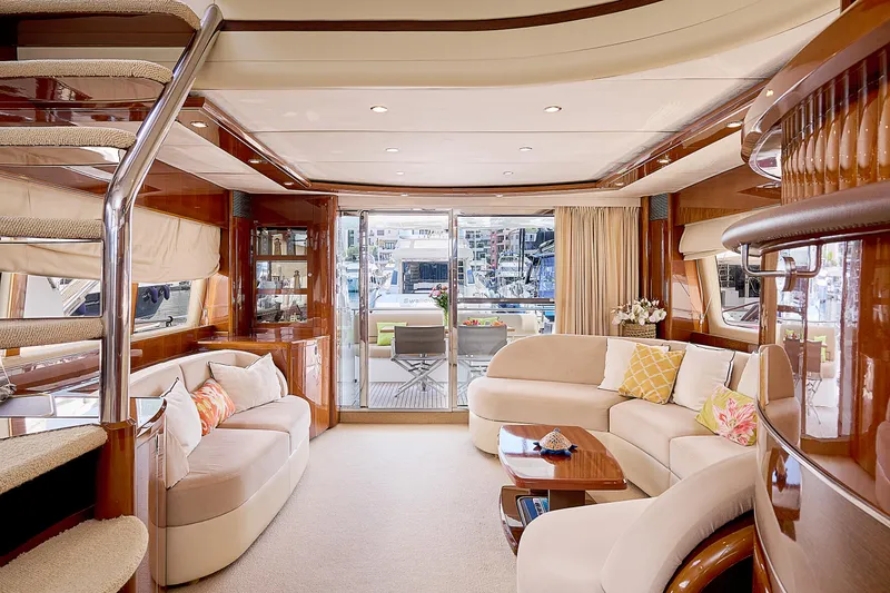  Yacht Photos Pics Luxurious 2009 Princess 23M yacht interior with elegant seating and modern decor.