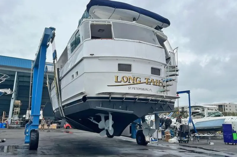 Long Tail Yacht Photos Pics 1985 Hatteras 58 Motor Yacht in dry dock, St. Petersburg, Florida.