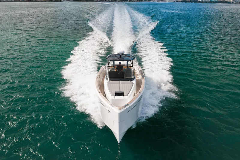 The Wolf Yacht Photos Pics 2021 Pardo Yachts 38 cruising on open water, showcasing sleek design and powerful performance.
