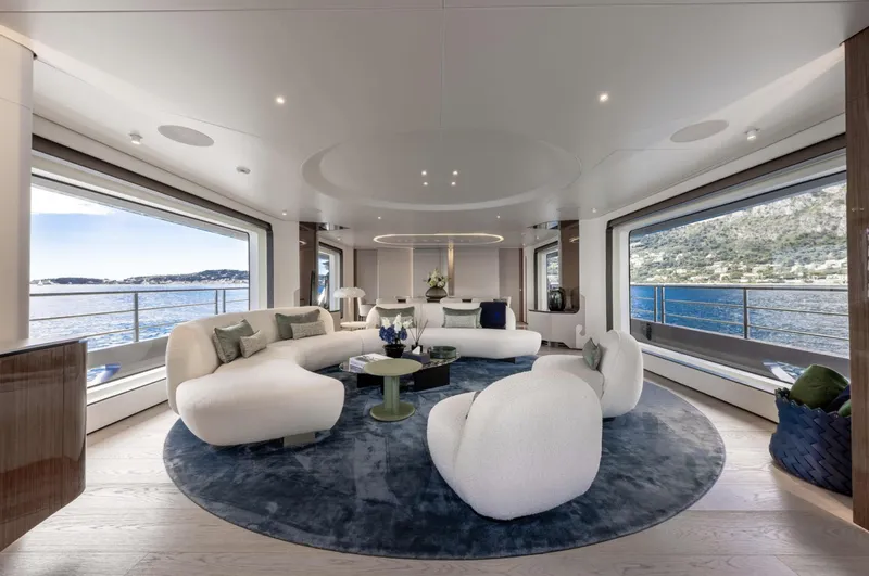 Ocean One Yacht Photos Pics Luxurious interior of 2023 Azimut Grande 36M yacht with panoramic ocean views.
