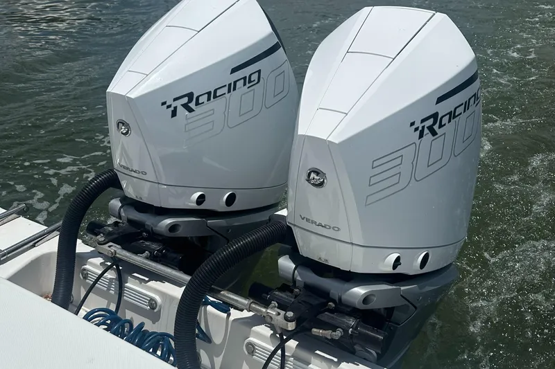  Yacht Photos Pics Twin Mercury Racing 300 outboard engines on a 2014 Jupiter 30 HSF boat.