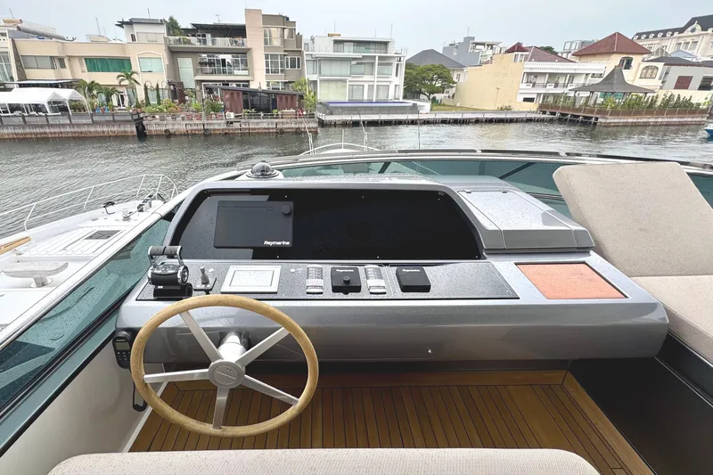  Yacht Photos Pics Helm of 2021 Sanlorenzo SL78 yacht with waterfront view.