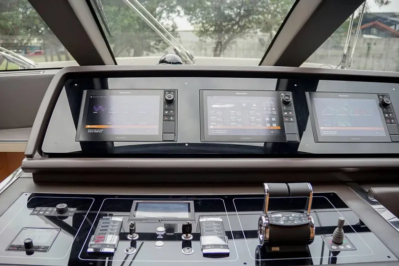  Yacht Photos Pics Control panel of 2021 Sanlorenzo SL78 yacht with advanced navigation displays.