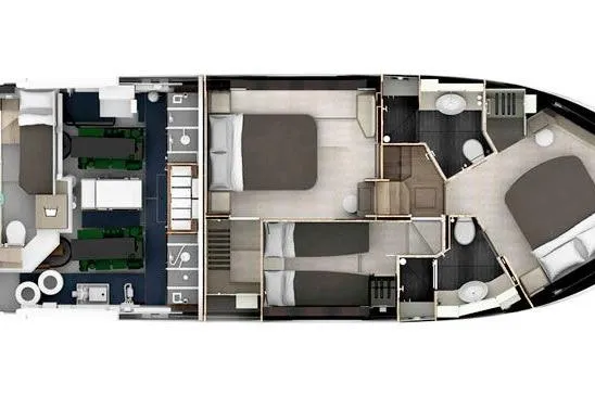 48 Navetta Yacht Photos Pics Floor plan of 2019 Absolute NAVETTA 48 yacht, featuring bedrooms and bathrooms.
