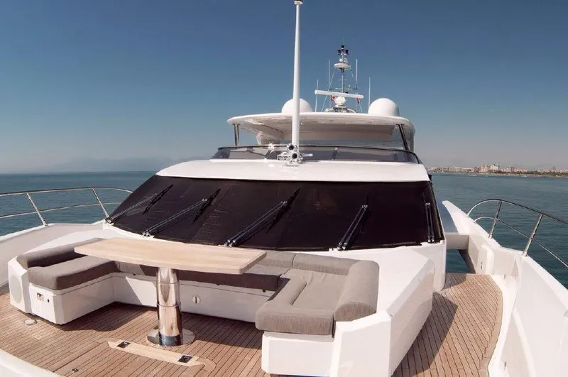 Melissa Yacht Photos Pics 2011 Sunseeker 34 Metre Yacht with spacious deck seating and table.