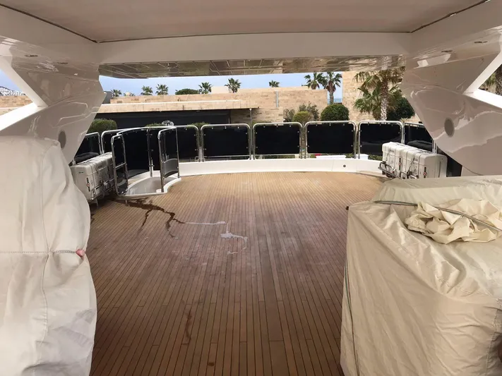 Melissa Yacht Photos Pics Spacious deck of a 2011 Sunseeker 34 Metre Yacht with covered furniture.