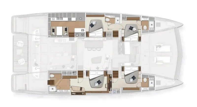  Yacht Photos Pics Floor plan of 2023 Lagoon SIXTY 7 yacht, featuring spacious cabins and modern amenities.