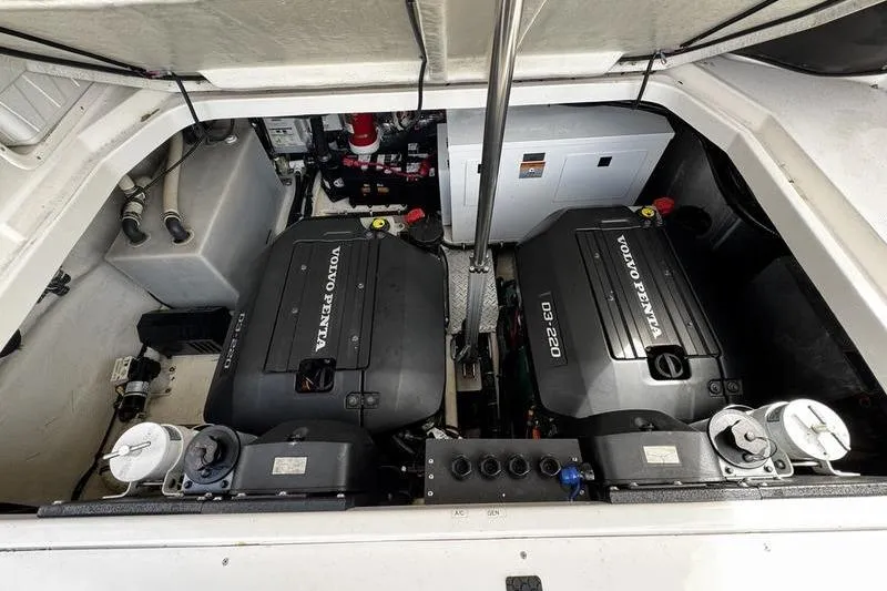 Yacht Photos Pics Engine compartment of 2018 Regal 35 Sport Coupe with Volvo Penta engines.